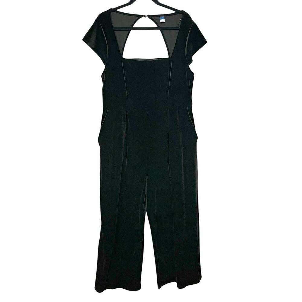Old Navy Fit And Flare Velvet Jumpsuit XL Wide Leg Ankle Black Cutout Back